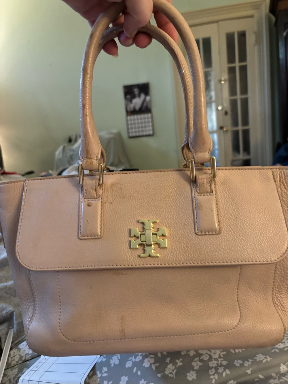 Tory Burch Blush Pink Leather Double-Handle Satchel with Gold Logo